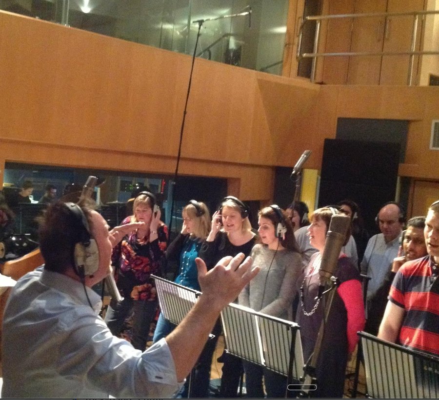 Corporate team recording in a professional studio